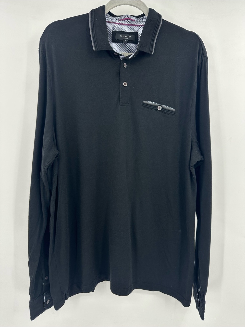 Ted Baker Men's Black Long-Sleeve Polo with Contrast Trim